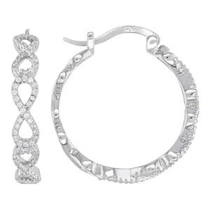 White Diamond 1.30ctw Figure Eight Hoop Earrings Rhodium Over Sterling Silver